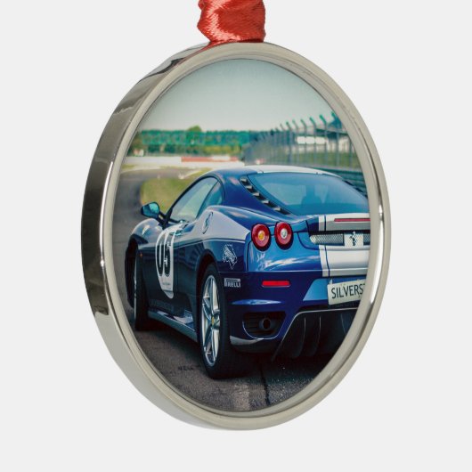 Blue Race Car Metalen Ornament (Rechts)