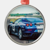 Blue Race Car Metalen Ornament (Voorkant)