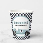 Blue Race Car Racing Birthday Party Papieren Bekers (Voorkant)