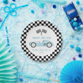 Blue Race Car Ready Set Go Baby shower Papieren Bordje (Feest)