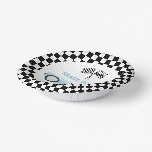 Blue Race Car Ready Set Go Baby shower Papieren Kommen (Gebogen)
