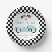 Blue Race Car Ready Set Go Baby shower Papieren Kommen (Voorkant)