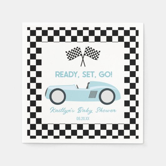 Blue Race Car Ready Set Go Baby shower Servet (Voorkant)
