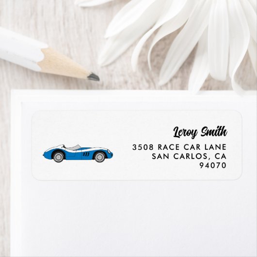 Blue  Race Car Return-adres Etiket (Insitu)