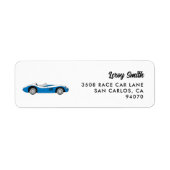 Blue Race Car Return-adres Etiket (Voorkant)