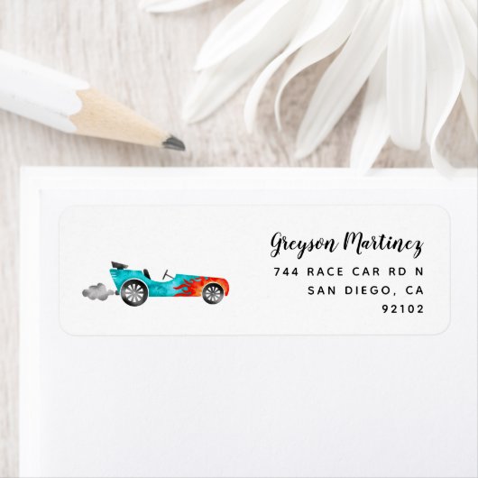 Blue  Race Car Return-adres Etiket (Insitu)