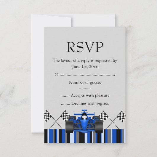 Blue Race Car RSVP Kaartje (Voorkant)