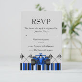 Blue Race Car RSVP Kaartje (Staand voorkant)