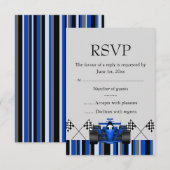 Blue Race Car RSVP Kaartje (Voorkant / Achterkant)