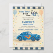 Blue Race Car Second Birthday Kaart (Voorkant)