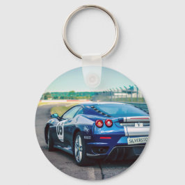 Blue Race Car Sleutelhanger