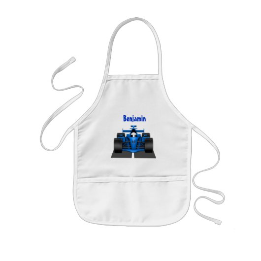 Blue Race Car Smock Apron Kinder Schort (Voorkant)