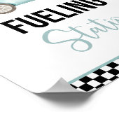 Blue Race Car tankstation Verjaardagsbord Poster (Hoek)