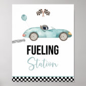 Blue Race Car tankstation Verjaardagsbord Poster (Voorkant)