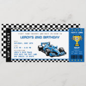 Blue Race Car Ticket Pass Jongen Verjaardagsfeestj Kaart (Voorkant / Achterkant)