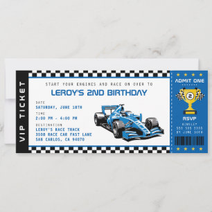 Blue Race Car Ticket Pass Jongen Verjaardagsfeestj Kaart