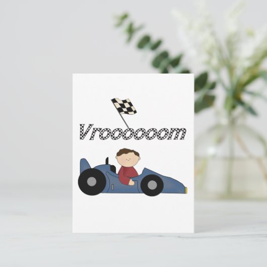 Blue Race Car Tshirts en Gifts Briefkaart (Staand voorkant)