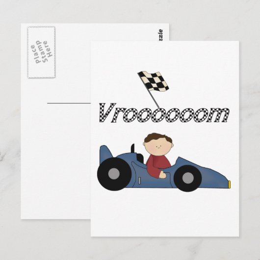 Blue Race Car Tshirts en Gifts Briefkaart (Voorkant / Achterkant)
