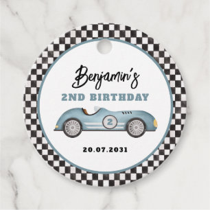 Blue Race Car Twee Fast Boy Verjaardagsfeest Bedankjes Labels