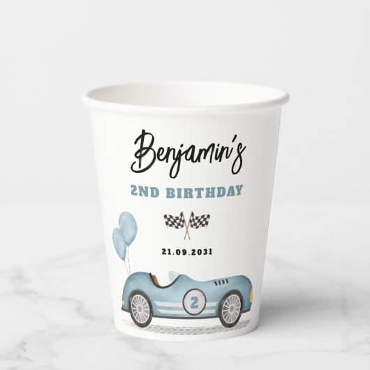  Blue Race Car Twee Fast Boy Verjaardagsfeest Papieren Bekers (Achterkant)