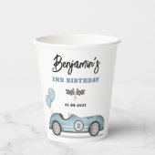  Blue Race Car Twee Fast Boy Verjaardagsfeest Papieren Bekers (Voorkant)