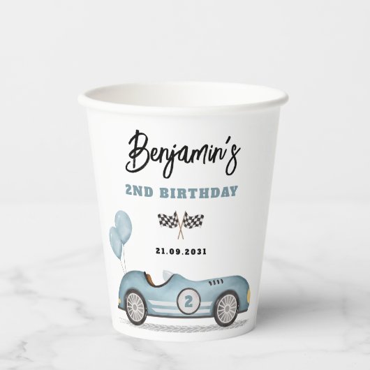  Blue Race Car Twee Fast Boy Verjaardagsfeest Papieren Bekers (Voorkant)