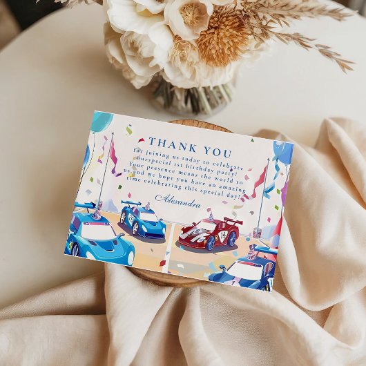 Blue Race Car Two Fast Birthday Bedankkaart