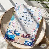 Blue Race Car Two Fast Birthday Kaart