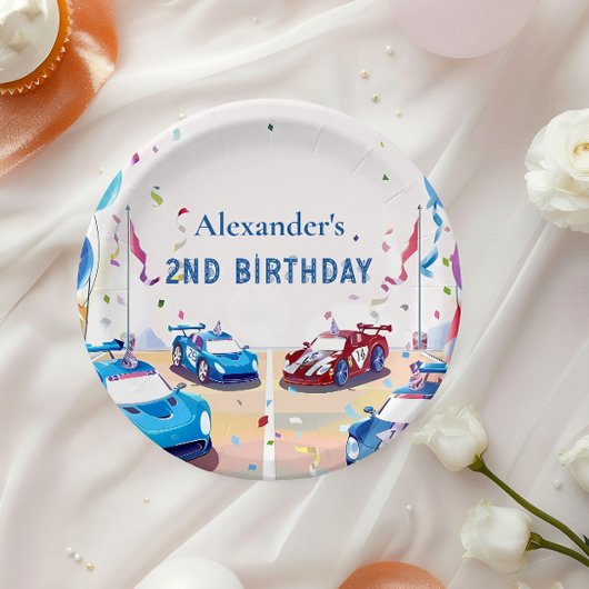 Blue Race Car Two Fast Birthday Papieren Bordje