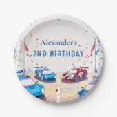 Blue Race Car Two Fast Birthday Papieren Bordje (Voorkant)