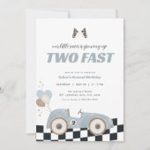 Blue Race Car Two Fast Second Birthday Invite  Kaart (Voorkant)