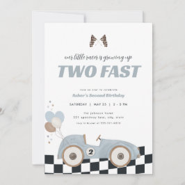 Blue Race Car Two Fast Second Birthday Invite  Kaart