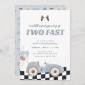 Blue Race Car Two Fast Second Birthday Invite  Kaart (Voorkant / Achterkant)