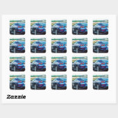 Blue Race Car Vierkante Sticker (Vel)