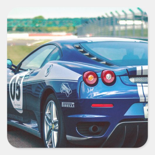 Blue Race Car Vierkante Sticker (Voorkant)