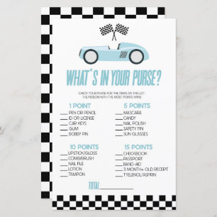 Blue Race Car Wat is er in Purse Baby shower spel