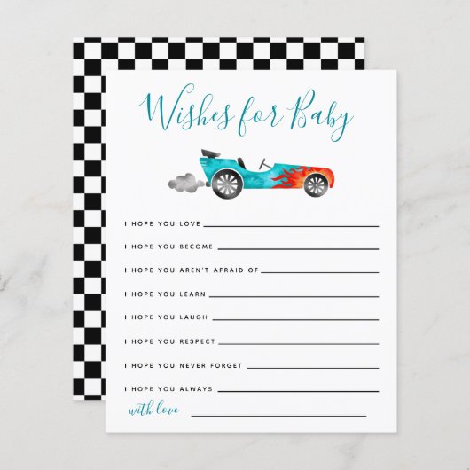 Blue Race Car Wishes for Baby Card (Voorkant / Achterkant)