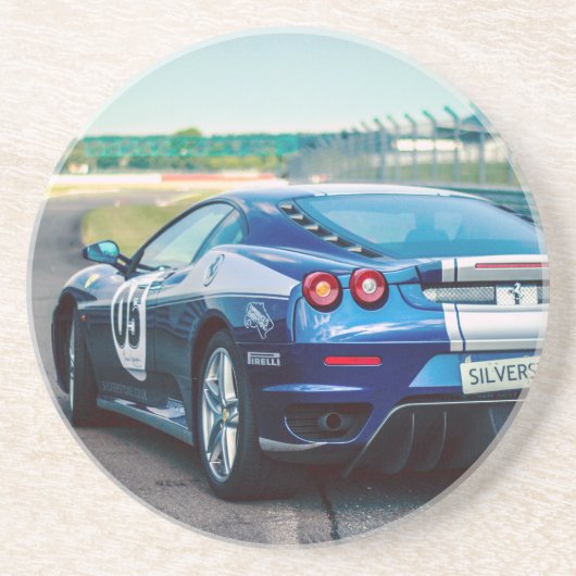 Blue Race Car Zandsteen Onderzetter (Voorkant)