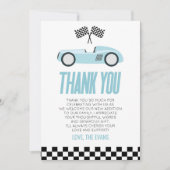 Blue Racecar Race Car Baby shower Bedankkaart (Voorkant)