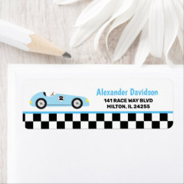 Blue Racecar Racing Race Car-adres Etiket
