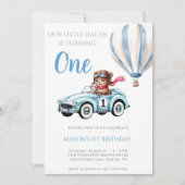 Blue  Racing Beer Race Car 1e verjaardag Kaart (Voorkant)