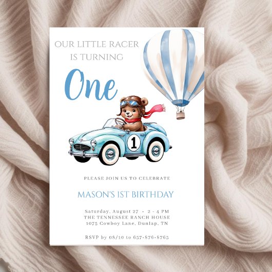 Blue  Racing Beer Race Car 1e verjaardag Kaart