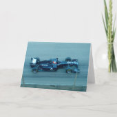 Blue Racing Car Birthday Kaart (Achterkant)