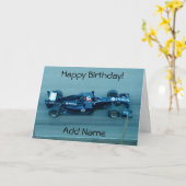 Blue Racing Car Birthday Kaart (Gele Bloem)