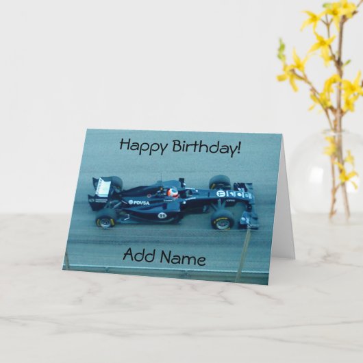 Blue Racing Car Birthday Kaart (Gele Bloem)