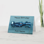 Blue Racing Car Birthday Kaart (Voorkant)