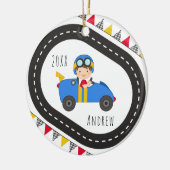 Blue Racing Car Boy Kerstversiering Keramisch Ornament (Links)
