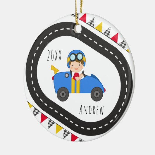 Blue Racing Car Boy Kerstversiering Keramisch Ornament (Links)