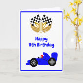 Blue Racing Car Gepersonaliseerde 11e Verjaardag Kaart (Gele Bloem)