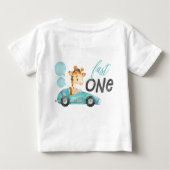Blue Racing Car Giraffe 1e Verjaardag T-shirt (Achterkant)